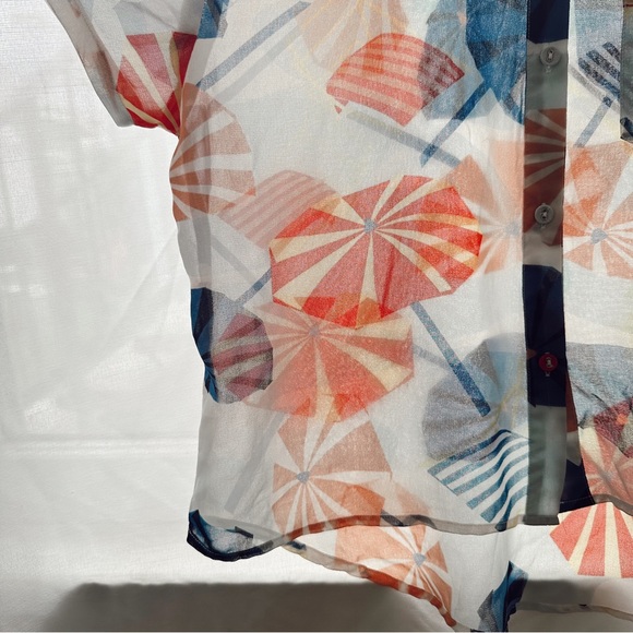 VINTAGE SUMMERY beach umbrella print camp shirt - Picture 3 of 6